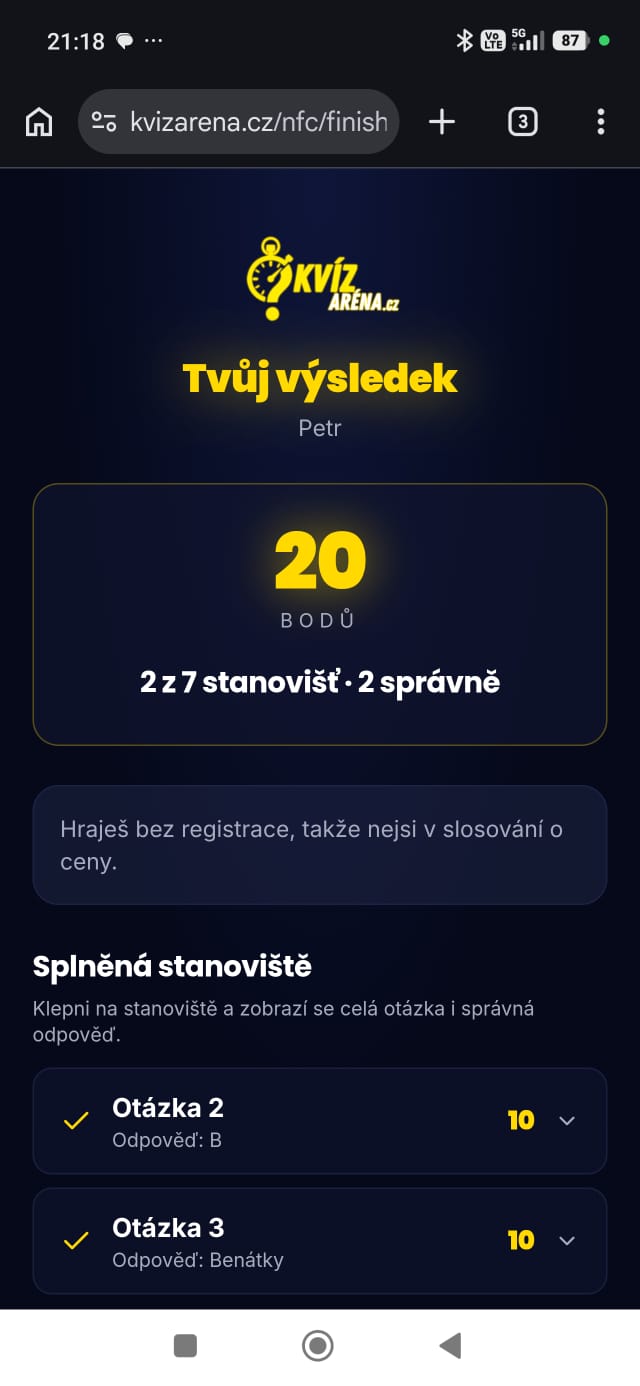 Hra v telefonu – VÝSLEDEK