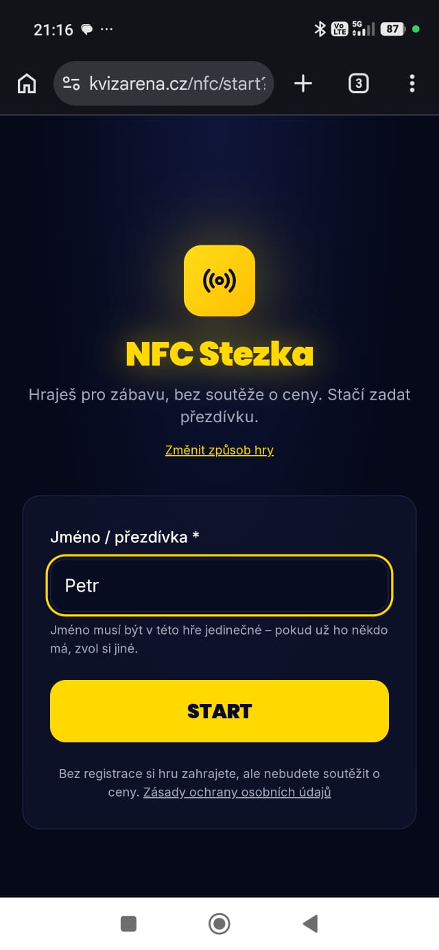Hra v telefonu – START